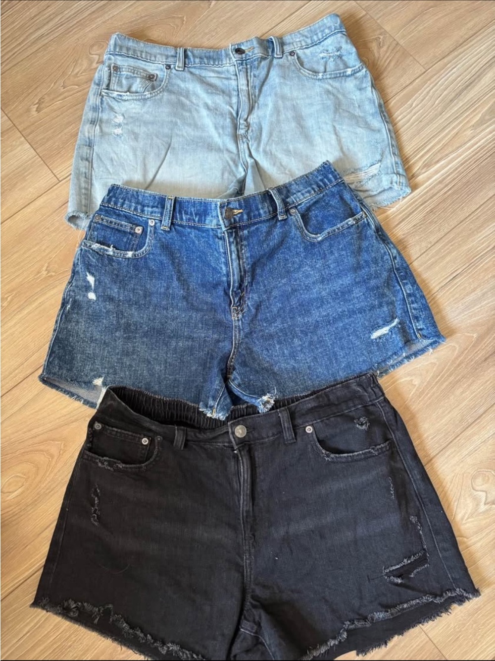 aerie Denim Shorts Trio - Light Wash, Medium Blue, Black